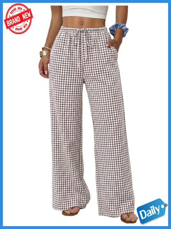 Pants - Wide Leg Pants for Women Flowy Palazzo Drawstring Elastic Waist Trousers with